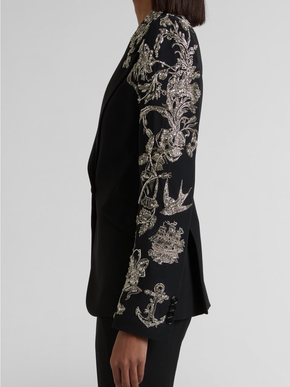 Alexander McQueen tattoo embroidery peak shoulder crepe blazer - Picture 3 of 4
